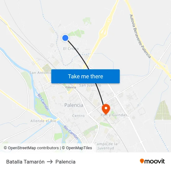 Batalla Tamarón to Palencia map