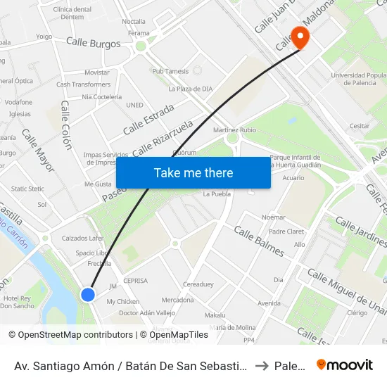 Av. Santiago Amón / Batán De San Sebastián (Esquina) to Palencia map