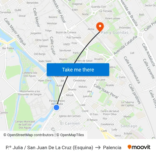 P.º Julia / San Juan De La Cruz (Esquina) to Palencia map