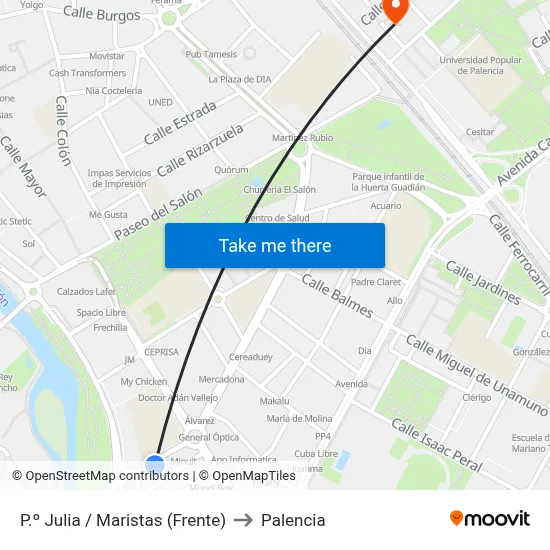 P.º Julia / Maristas (Frente) to Palencia map