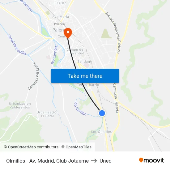 Olmillos - Av. Madrid, Club Jotaeme to Uned map