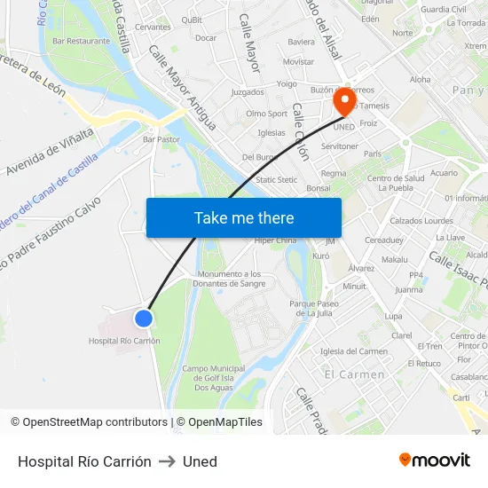 Hospital Río Carrión to Uned map
