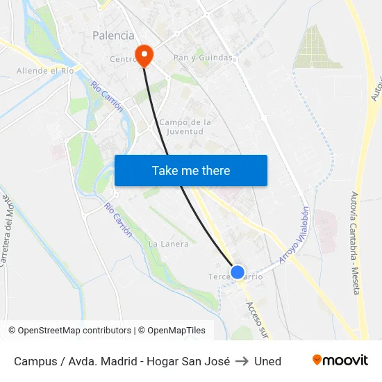 Campus / Avda. Madrid - Hogar San José to Uned map