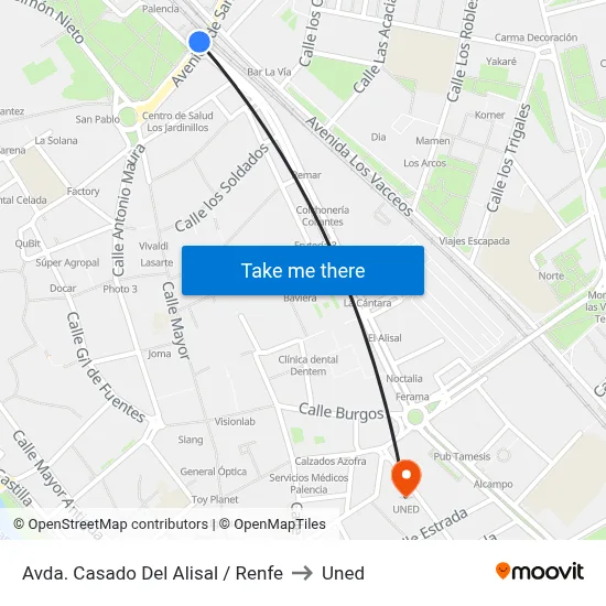 Avda. Casado Del Alisal / Renfe to Uned map