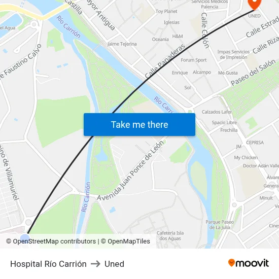 Hospital Río Carrión to Uned map
