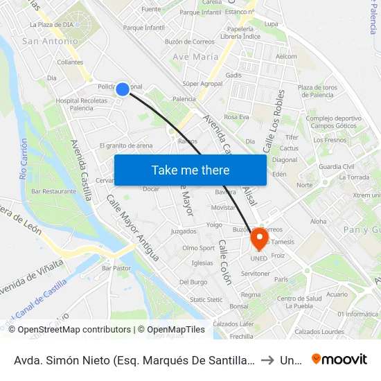 Avda. Simón Nieto (Esq. Marqués De Santillana) to Uned map