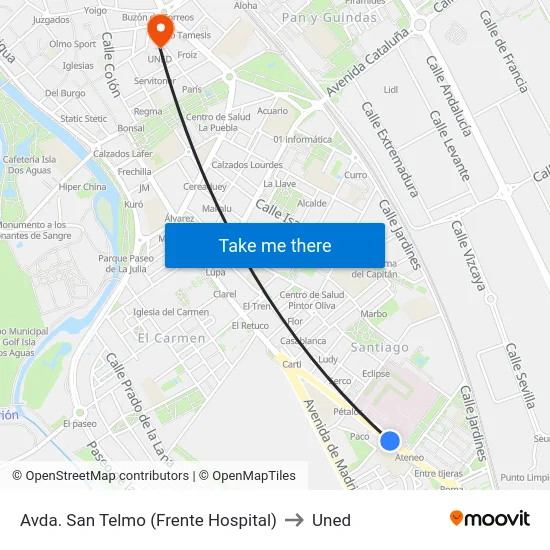 Avda. San Telmo (Frente Hospital) to Uned map