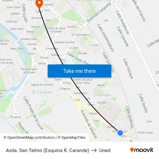Avda. San Telmo (Esquina R. Carande) to Uned map