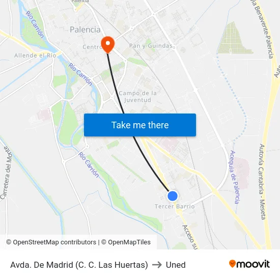 Avda. De Madrid (C. C. Las Huertas) to Uned map