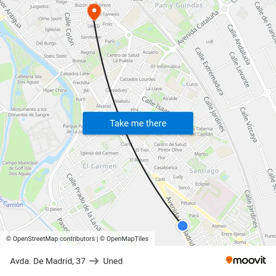 Avda. De Madrid, 37 to Uned map