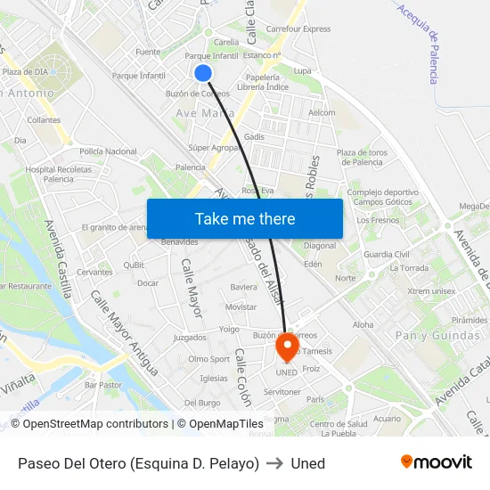 Paseo Del Otero (Esquina D. Pelayo) to Uned map