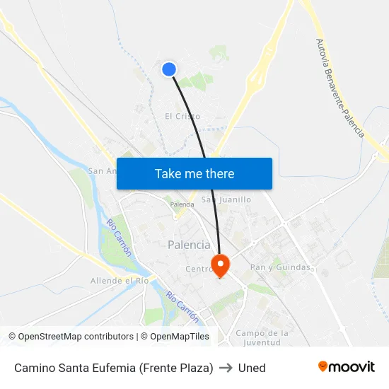 Camino Santa Eufemia (Frente Plaza) to Uned map