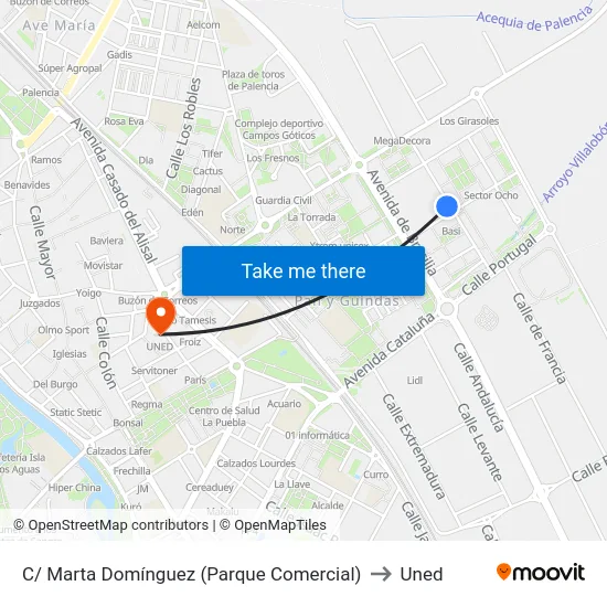 C/ Marta Domínguez (Parque Comercial) to Uned map