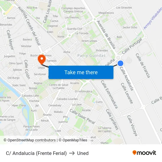 C/ Andalucía (Frente Ferial) to Uned map