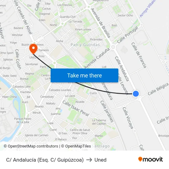 C/ Andalucía (Esq. C/ Guipúzcoa) to Uned map