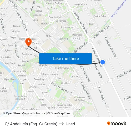 C/ Andalucía (Esq. C/ Grecia) to Uned map