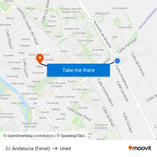 C/ Andalucía (Ferial) to Uned map