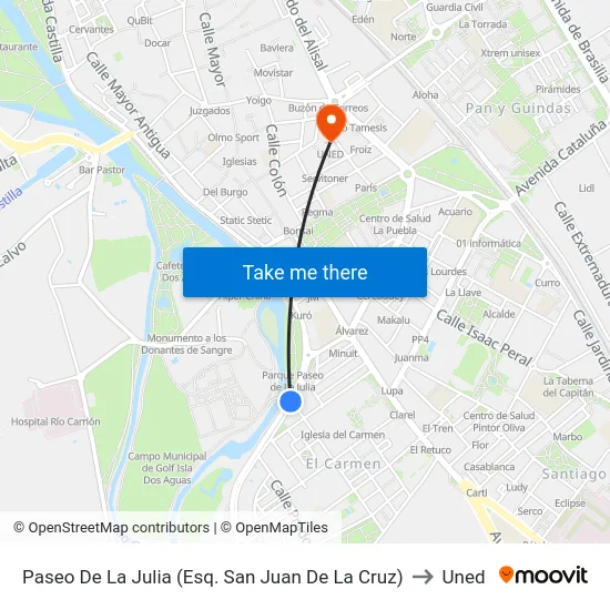 Paseo De La Julia (Esq. San Juan De La Cruz) to Uned map