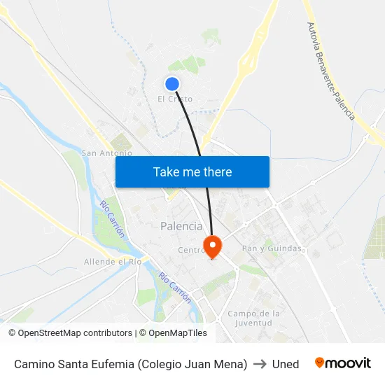 Camino Santa Eufemia (Colegio Juan Mena) to Uned map