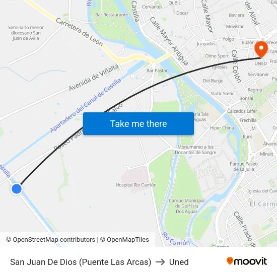 San Juan De Dios (Puente Las Arcas) to Uned map