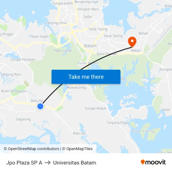 Jpo Plaza SP A to Universitas Batam map