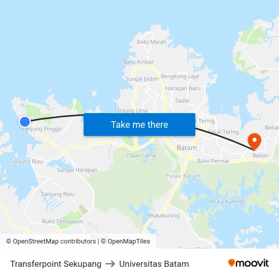 Transferpoint Sekupang to Universitas Batam map