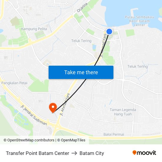 Transfer Point Batam Center to Batam City map