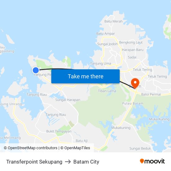 Transferpoint Sekupang to Batam City map