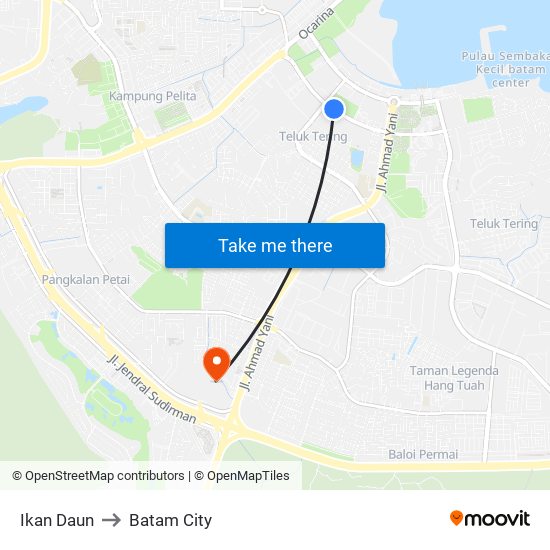 Ikan Daun to Batam City map