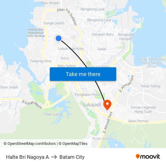 Halte Bri Nagoya A to Batam City map