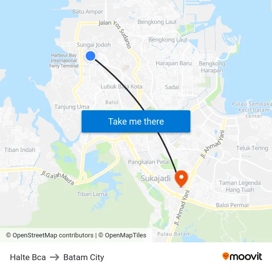 Halte Bca to Batam City map