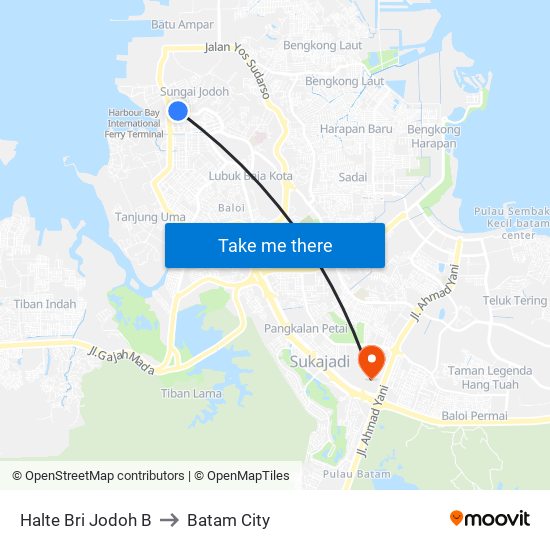 Halte Bri Jodoh B to Batam City map