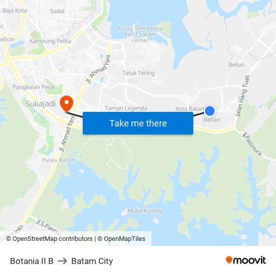 Botania II B to Batam City map