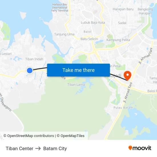 Tiban Center to Batam City map