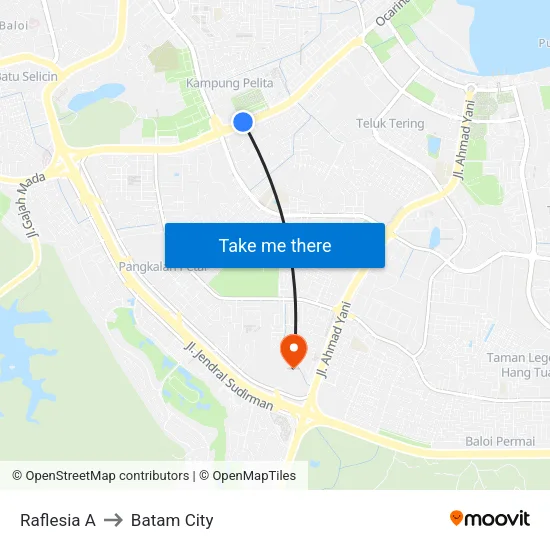 Raflesia A to Batam City map