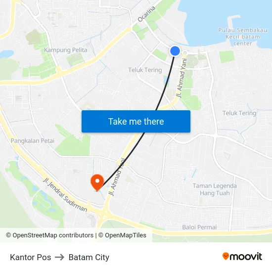 Kantor Pos to Batam City map