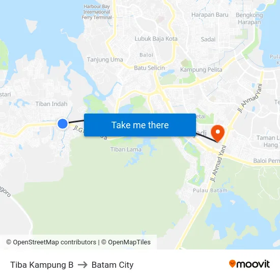Tiba Kampung B to Batam City map