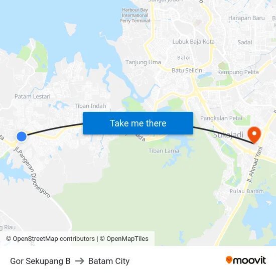 Gor Sekupang B to Batam City map