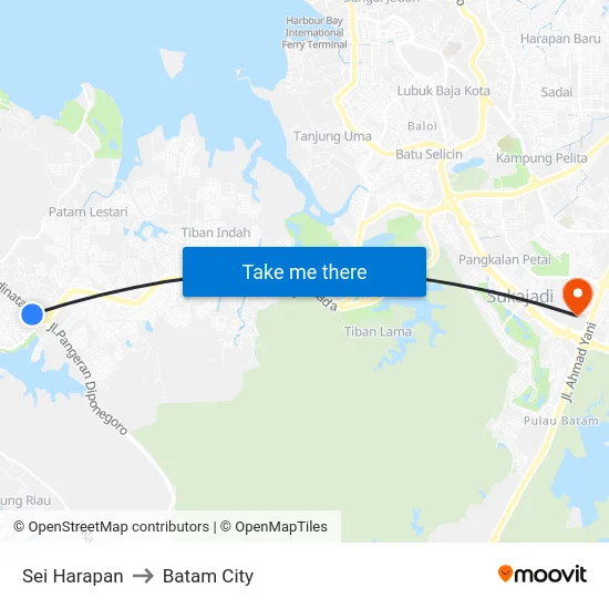 Sei Harapan to Batam City map
