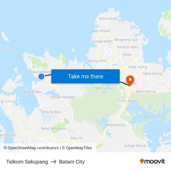 Telkom Sekupang to Batam City map
