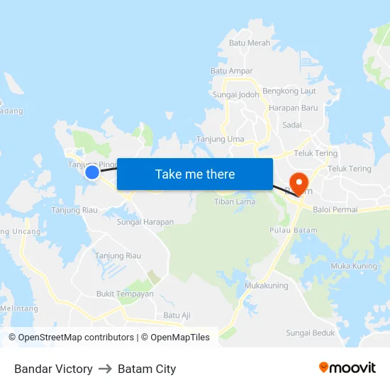 Bandar Victory to Batam City map
