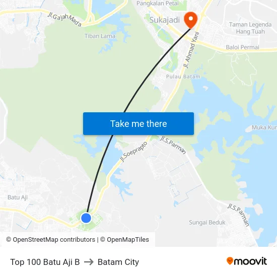 Top 100 Batu Aji B to Batam City map