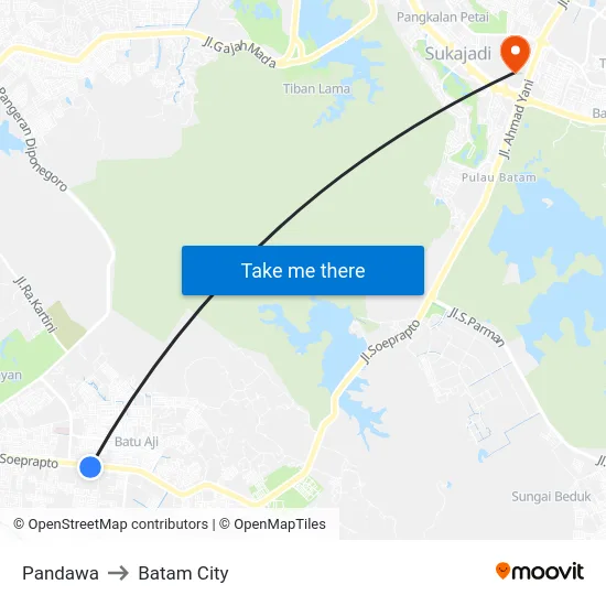 Pandawa to Batam City map