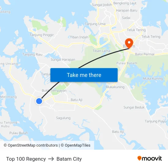 Top 100 Regency to Batam City map