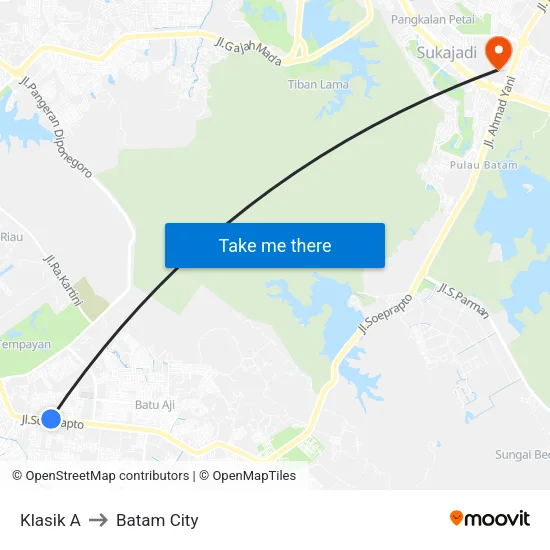 Klasik A to Batam City map