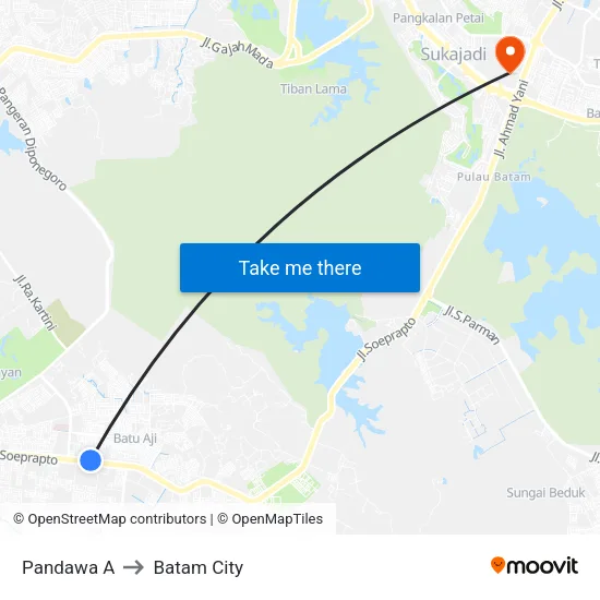Pandawa A to Batam City map