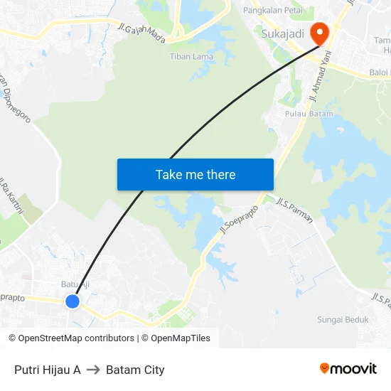 Putri Hijau A to Batam City map