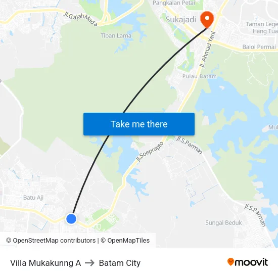Villa Mukakunng A to Batam City map