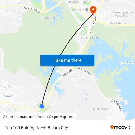 Top 100 Batu Aji A to Batam City map