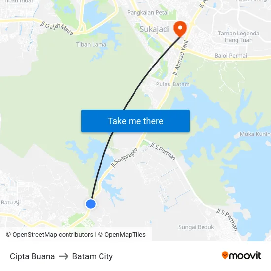 Cipta Buana to Batam City map